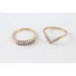 2x 9ct gold diamond eternity rings (2.8g) Size M 1/2 + N