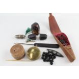 Sewing Haberdashery Items Inc Mother of Pearl, Tortoise Shell Case, String Box // In antique /