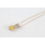 9ct gold opal, diamond & enhanced brown diamond pendant & chain (1.5g)