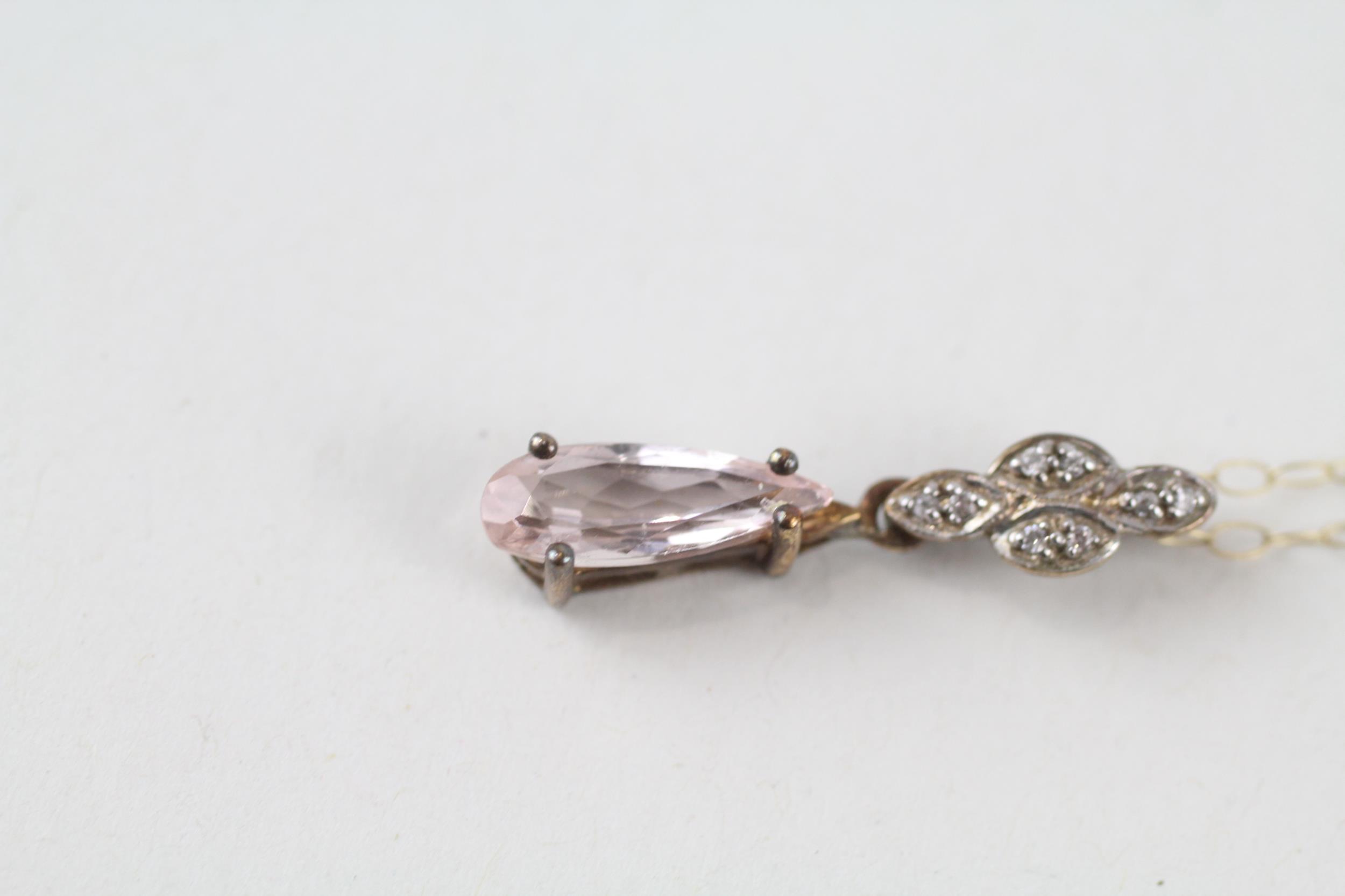 9ct gold morganite & diamond pendant & chain (1.3g) - Image 2 of 4