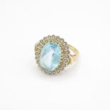 9ct gold blue topaz & diamond dress ring (5.6g) Size Q 1/2