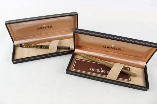 2 x Vintage SHEAFFER Fashion II Fountain Pens w/ 14ct Gold Nibs WRITING Boxed // Inc Gold Plate