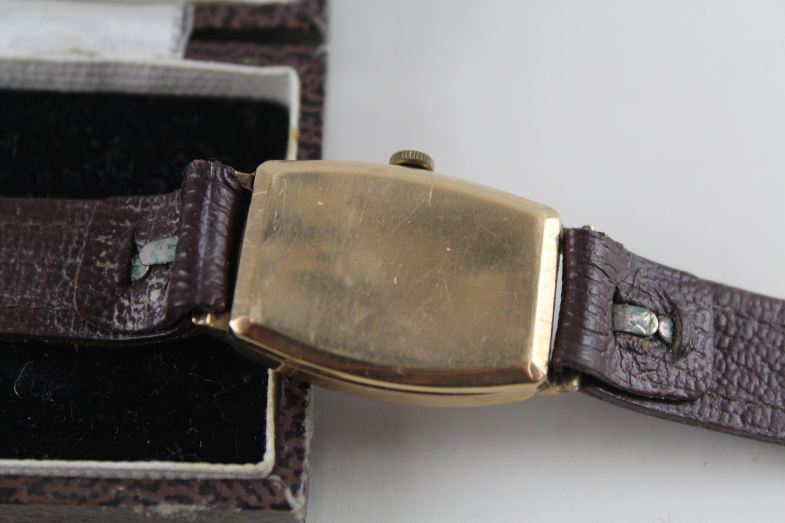 Antique 9ct Gold 'Tank' Cased Gents WRISTWATCH Hand-wind WORKING Boxed // Antique 9ct Gold 'Tank' - Image 4 of 5