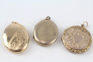 3x 9ct gold back & front antique patterned lockets (13.9g)