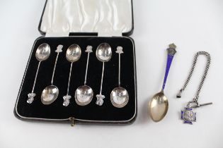 3 x Antique / Vintage .925 Sterling Silver Royal Collectables Inc Fob (62g) // Inc Enamel Fob 1902