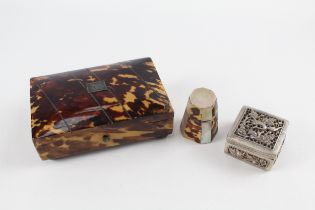 Antique Trinket Boxes Inc Tortoise Shell, Brass Foot, Thimble Ring Box x 3 // In antique / vintage