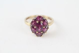 9ct gold purple garnet & diamond cluster ring (2g) Size I 1/2
