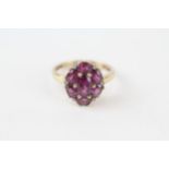9ct gold purple garnet & diamond cluster ring (2g) Size I 1/2