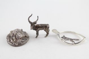 3 x Vintage .925 Sterling Silver Animal Novelties Inc Mouse, Fox, Filled Etc // In vintage condition