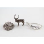 3 x Vintage .925 Sterling Silver Animal Novelties Inc Mouse, Fox, Filled Etc // In vintage condition