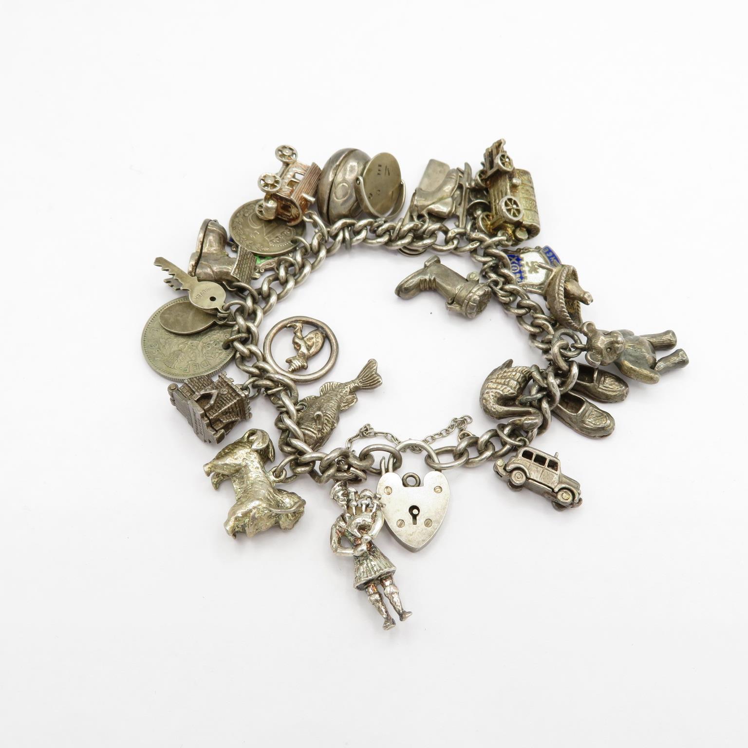 hallmarked silver charm bracelet 87.4g