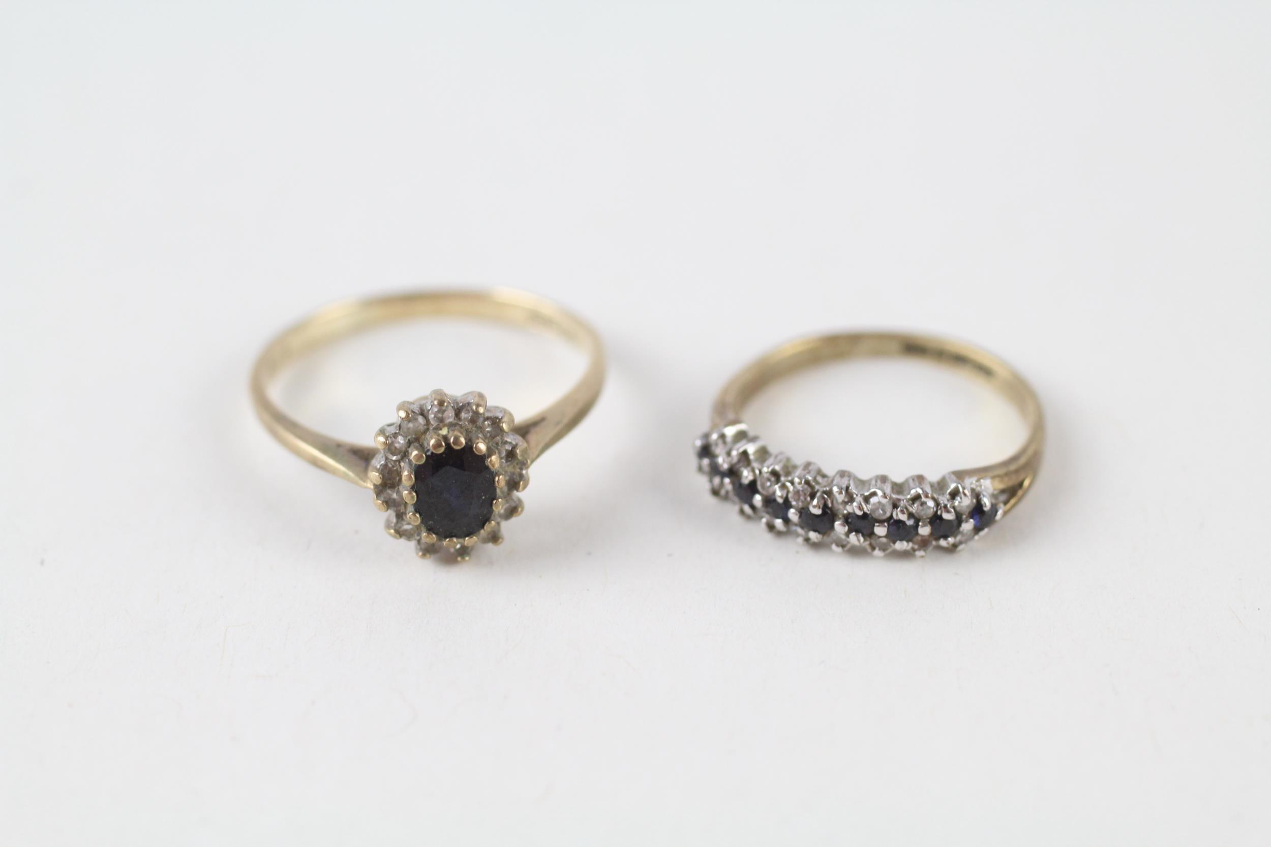 2x 9ct gold sapphire & diamond rings (2.7g) Size K + G