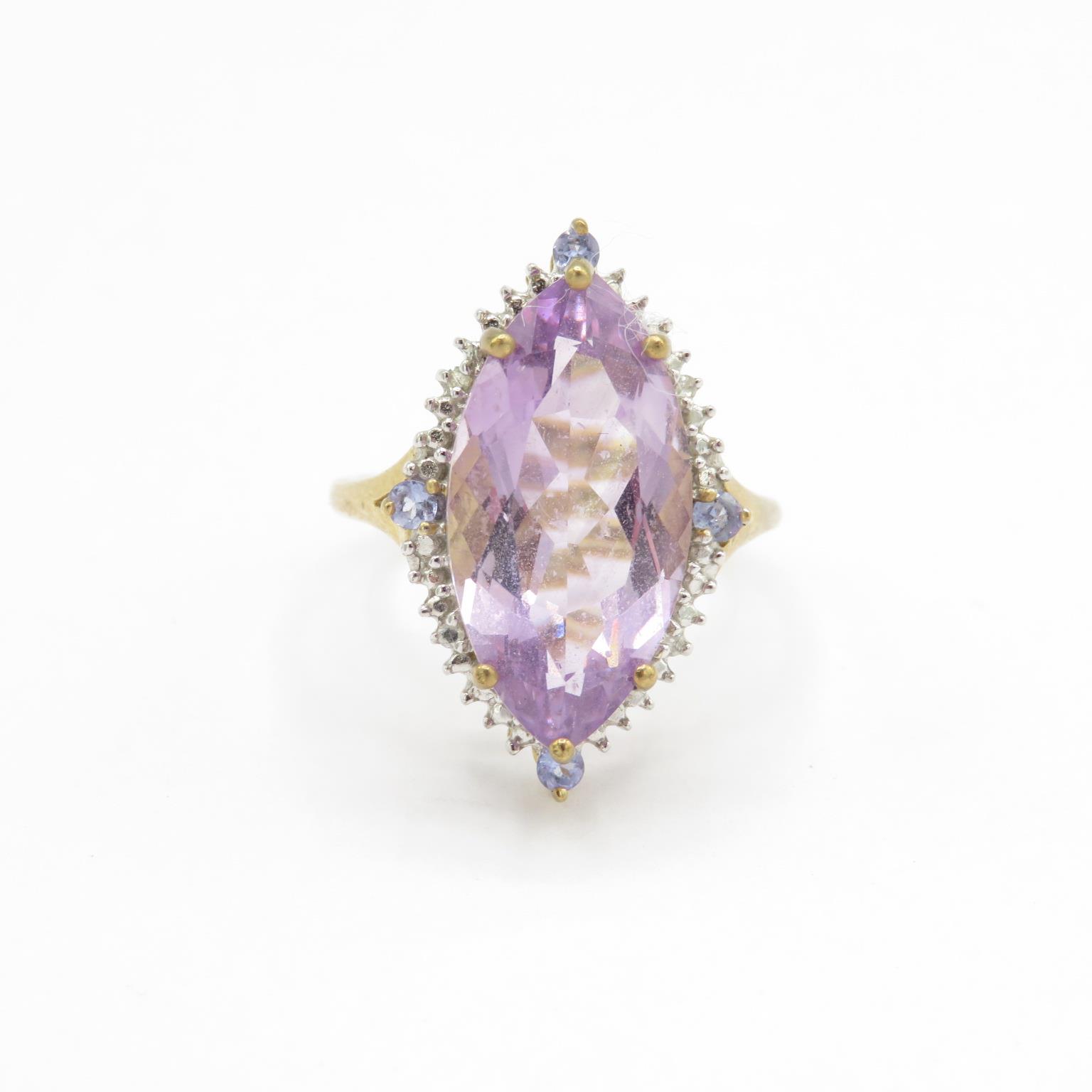 9ct gold amethyst, tanzanite & diamond dress ring (4.1g) - Image 2 of 4