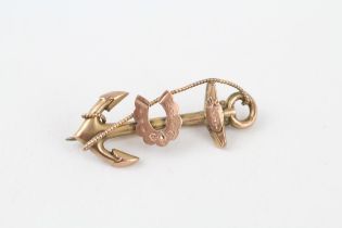 9ct gold vintage anchor & horseshoe brooch (1.3g)