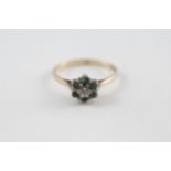 9ct gold emerald & diamond cluster ring (2g) Size O