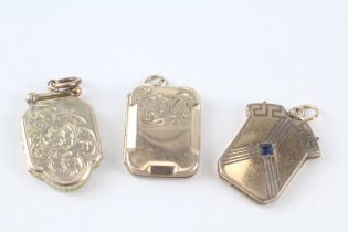 3x 9ct gold back & front blue paste antique lockets (12g)