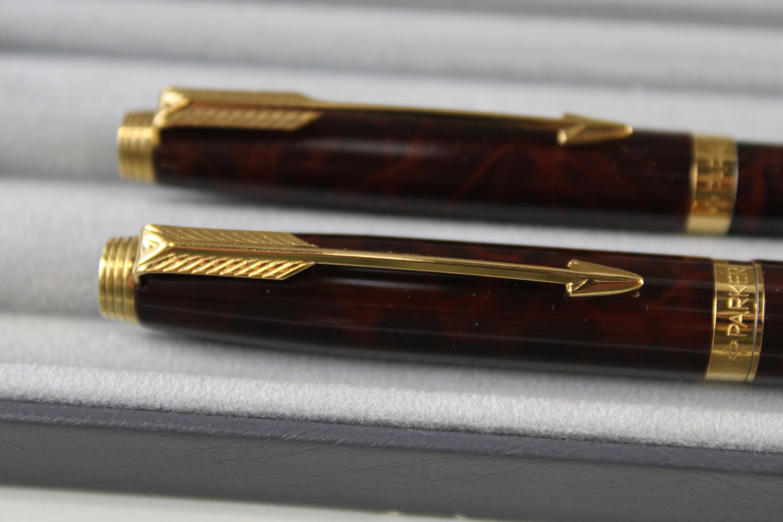 Vintage PARKER 75 Brown Lacquer Fountain Pen w/ 14ct Gold Nib, Ballpoint, Box // w/ 14ct Gold Nib, - Bild 3 aus 4