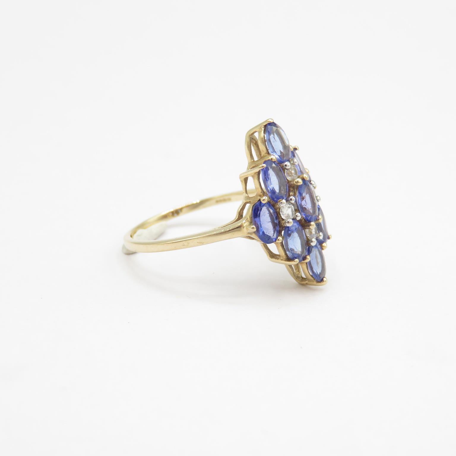 9ct gold tanzanite & white sapphire dress ring (2.9g) Size P - Image 3 of 4