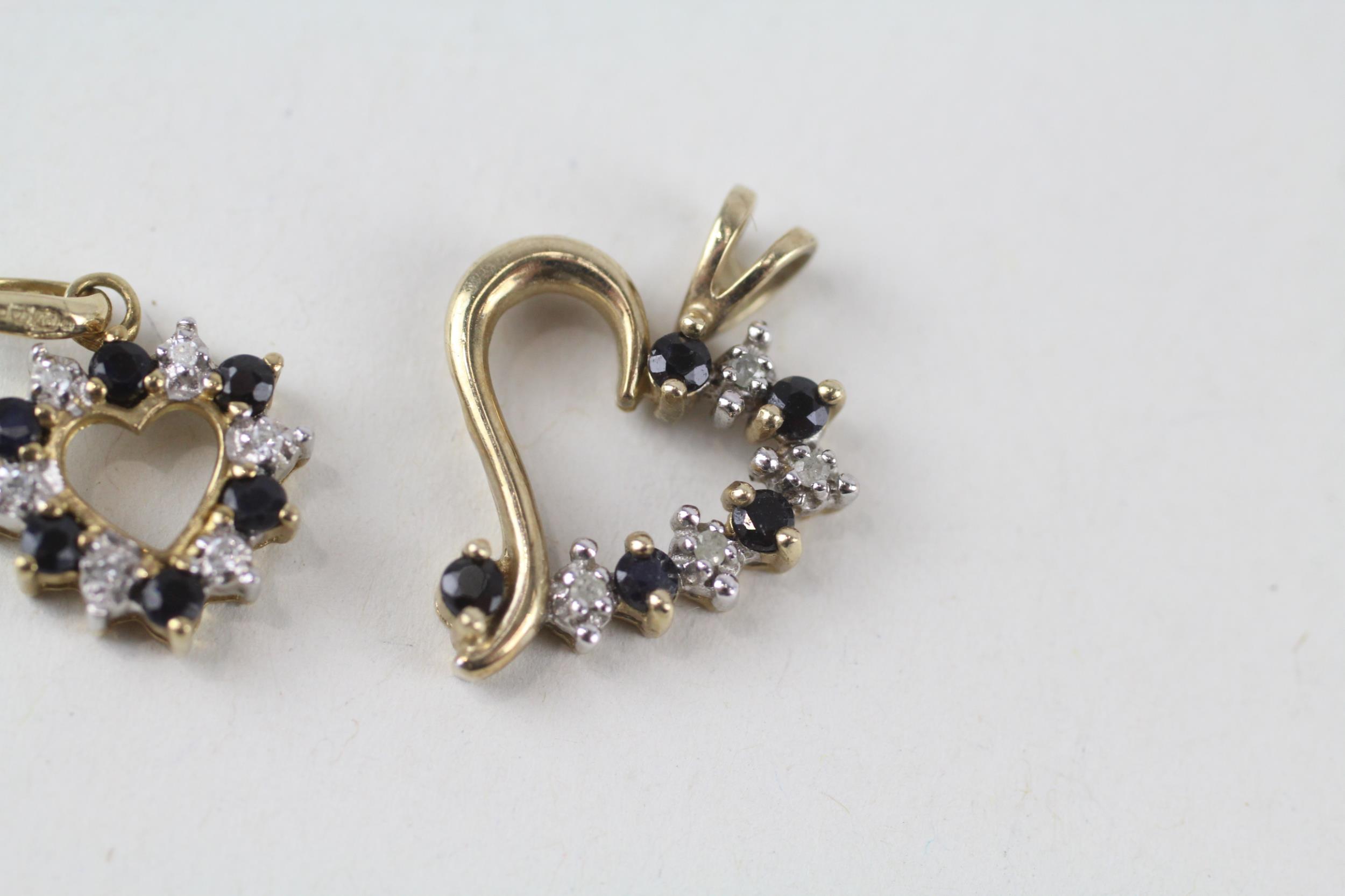2x 9ct gold sapphire & diamond heart shaped pendants (2.2g) - Image 2 of 4