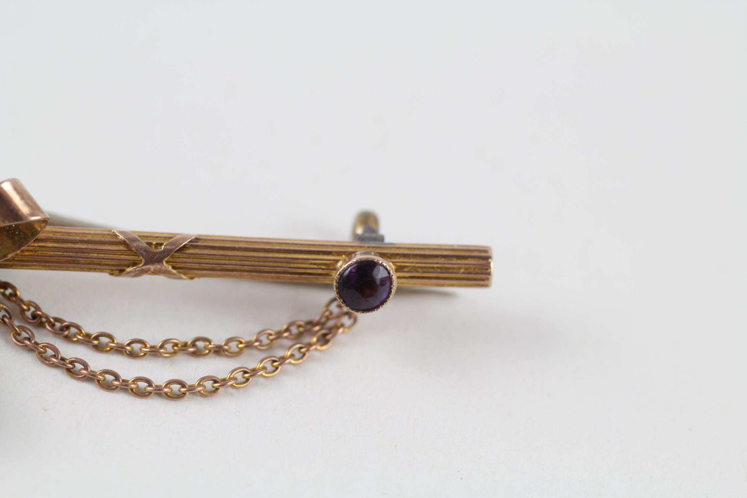 9ct gold antique amethyst & pearl bow brooch with base metal pin (2.1g) - Image 2 of 4