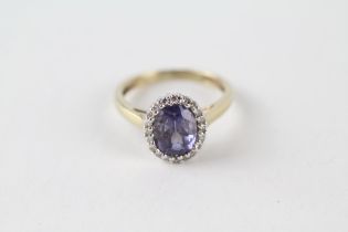 9ct gold diamond & iolite oval halo ring (1.8g) Size I