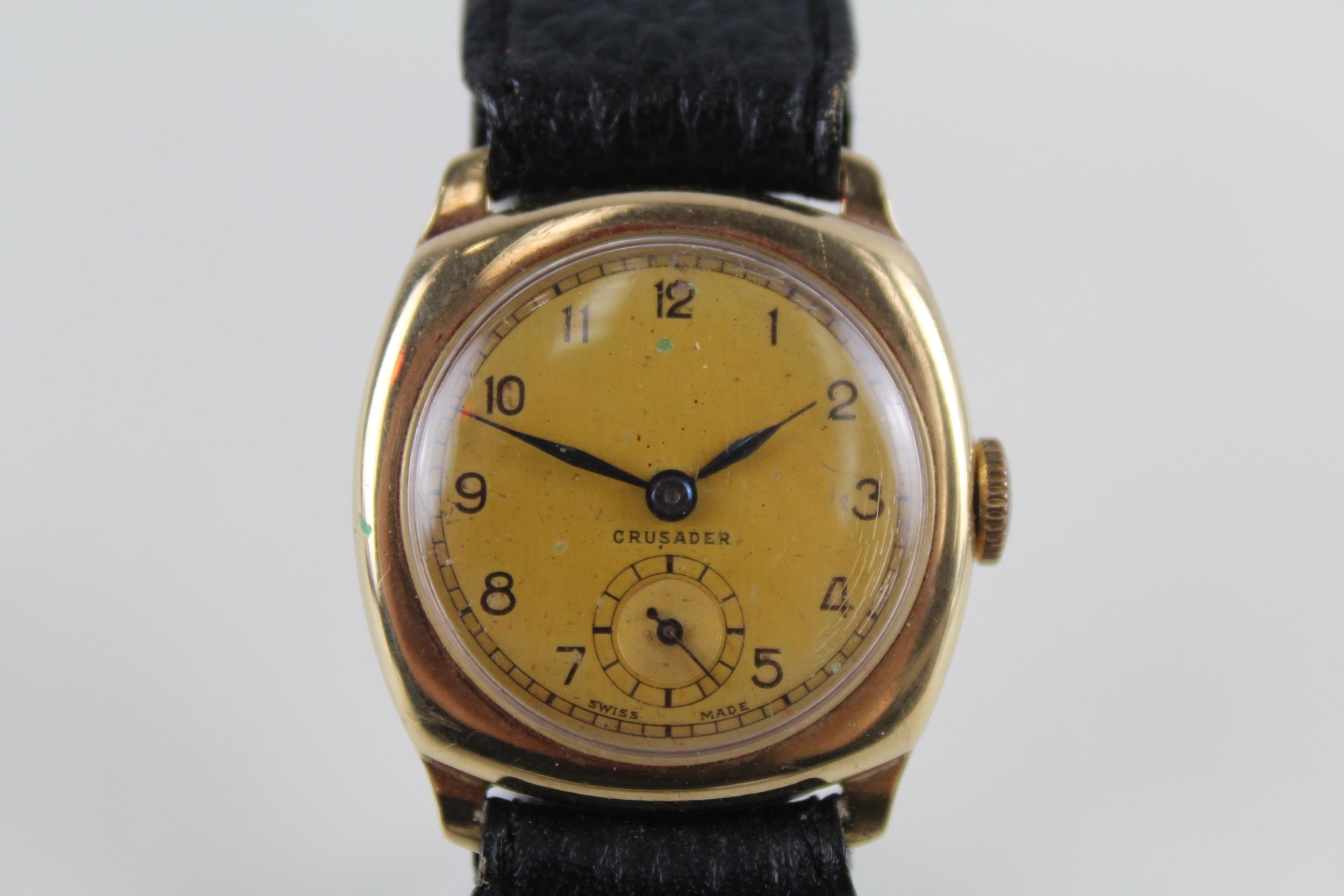 CRUSADER 9ct Gold Cased Gents Vintage Tropical Dial WRISTWATCH Hand-wind WORKING // CRUSADER 9ct - Image 2 of 5