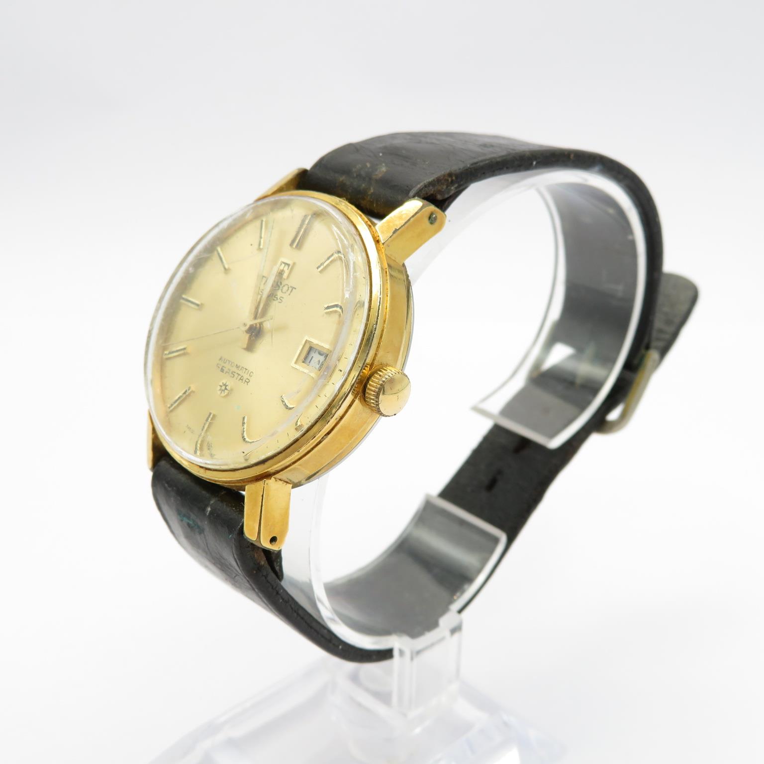 Tissot SeaStar gent's vintage gold plated wristwatch automatic working screwdown caseback black - Image 3 of 6