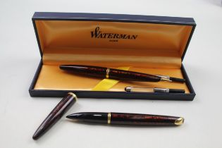 Vintage WATERMAN Carene Burgundy Lacquer Fountain Pen w/ 18ct Gold Nib WRITING // w/ Matching