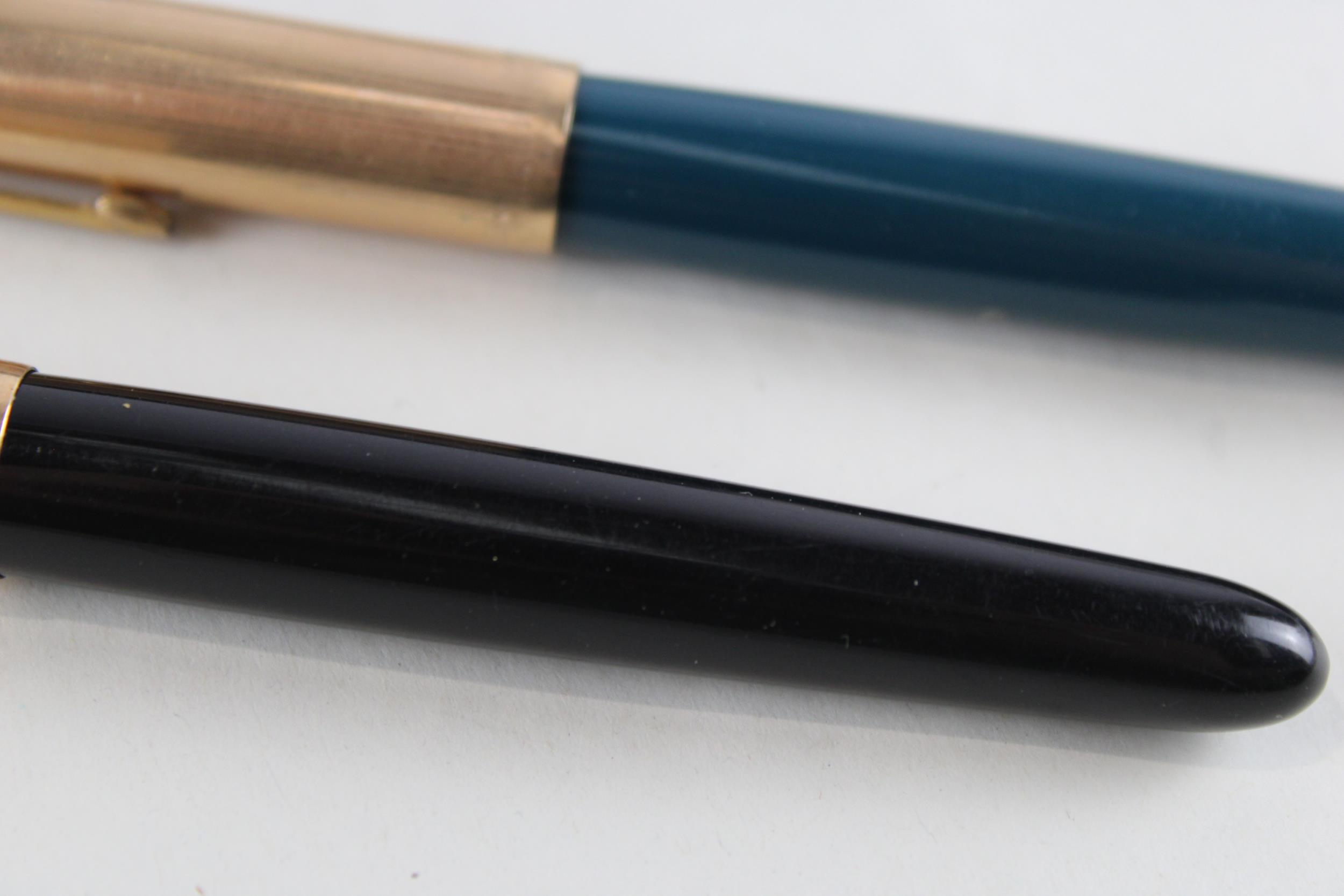 2 x Vintage PARKER 51 Fountain Pens w/ 14ct Gold Nibs, Gold Plate Caps WRITING // Dip Tested & - Bild 4 aus 5