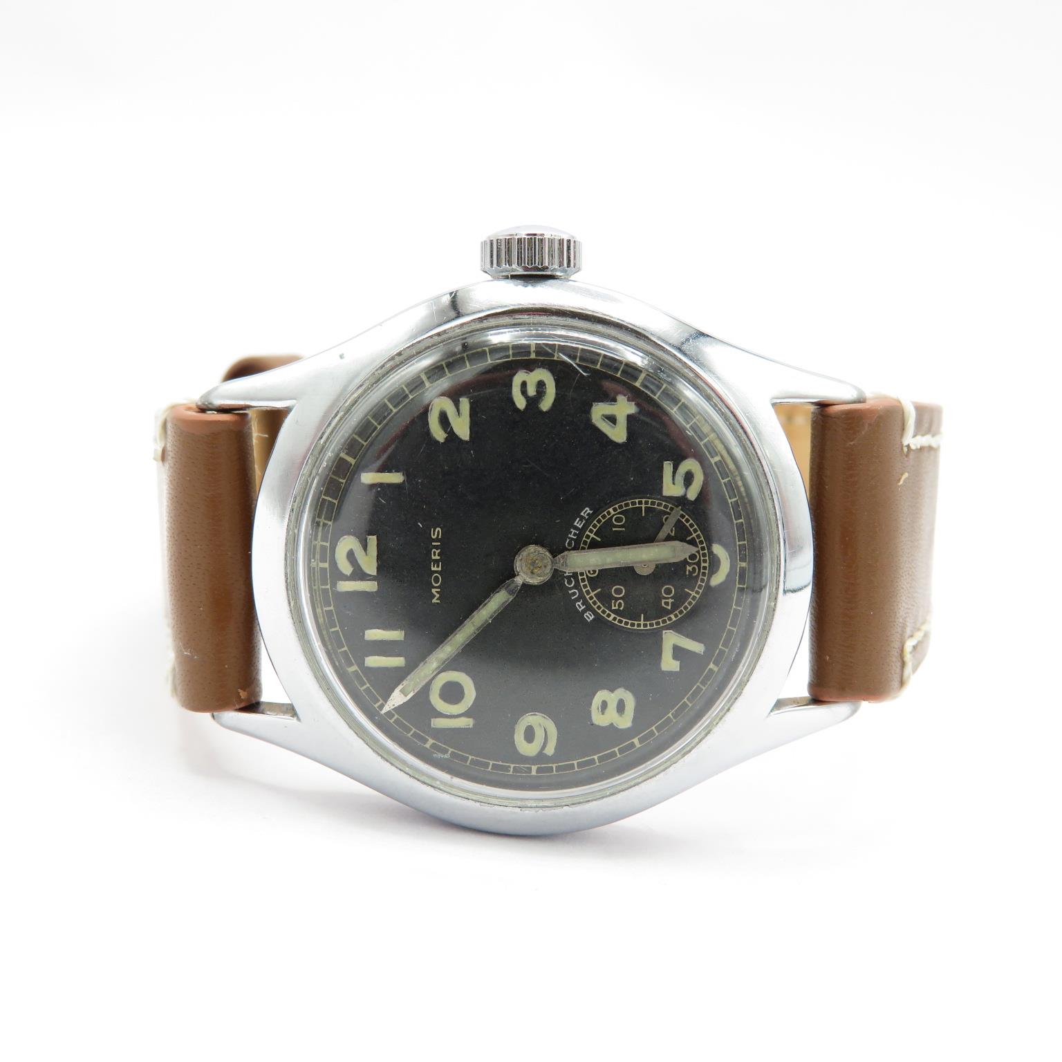 Moeris D.H German WWII Military issued wristwatch handwind working screwdown caseback engraved - Image 5 of 7