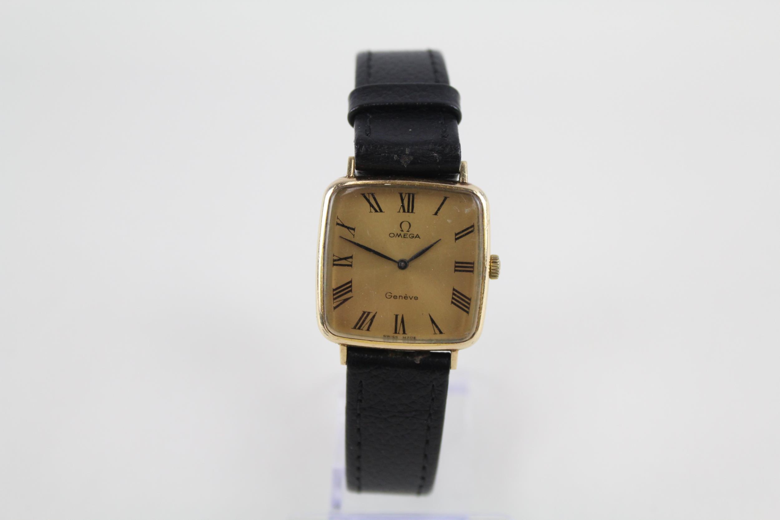 OMEGA GENEVE Unisex Square Dial Gold Tone WRISTWATCH Hand-wind WORKING // OMEGA GENEVE Unisex Square