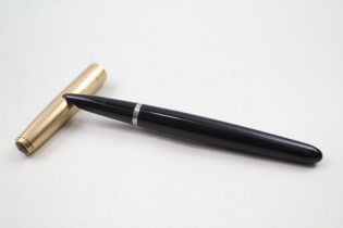 Vintage PARKER 51 Black FOUNTAIN PEN w/ 14ct Gold Nib, Gold Plate Cap WRITING // Dip Tested &