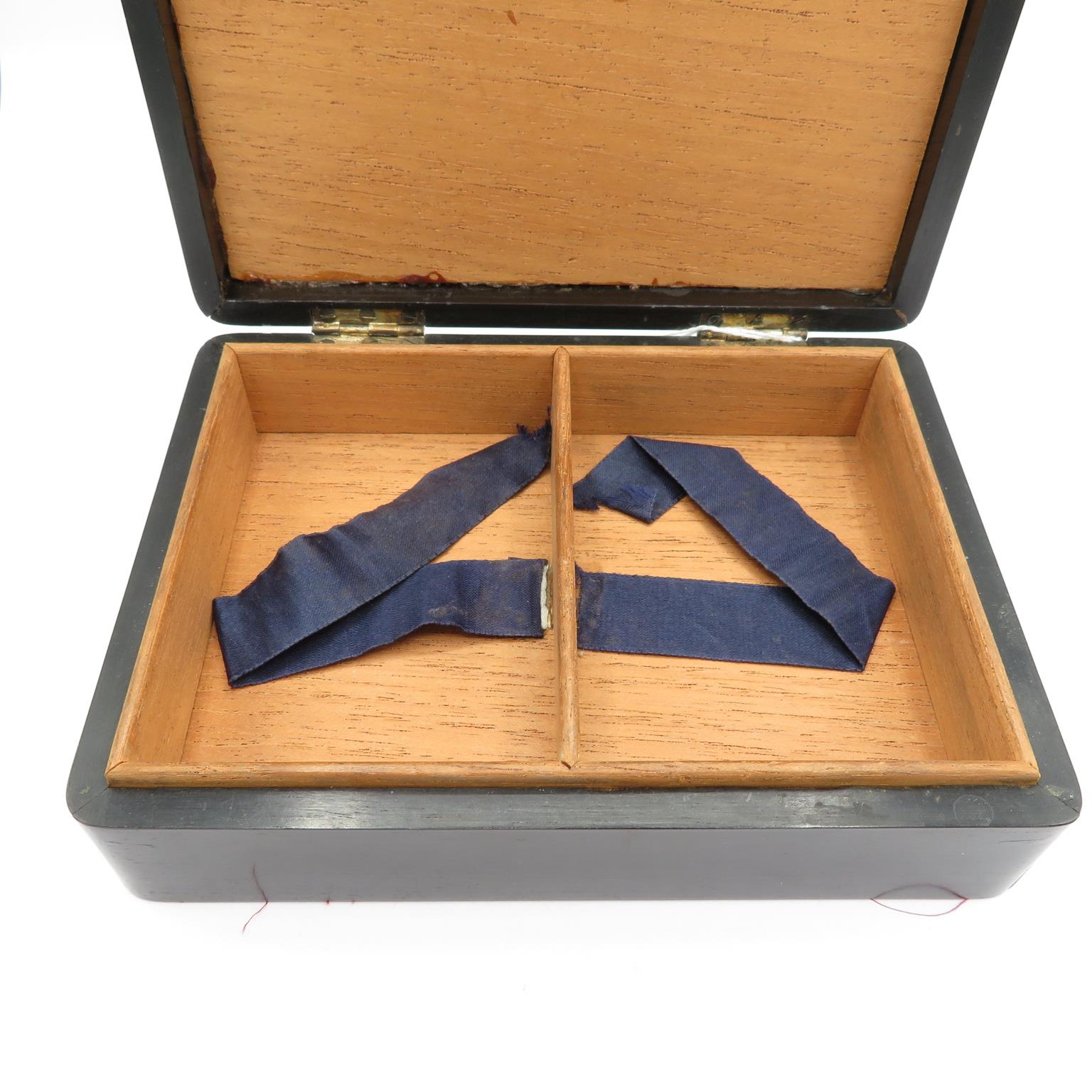 An antique ebony box with silver inlay containing packs of cards box measures 160mm x 120mm // - Image 3 of 6