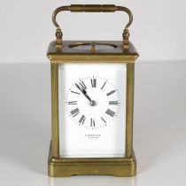 A midsize carriage clock with chiming mechanism by R Stewart of Glasgow. Clock is running but top