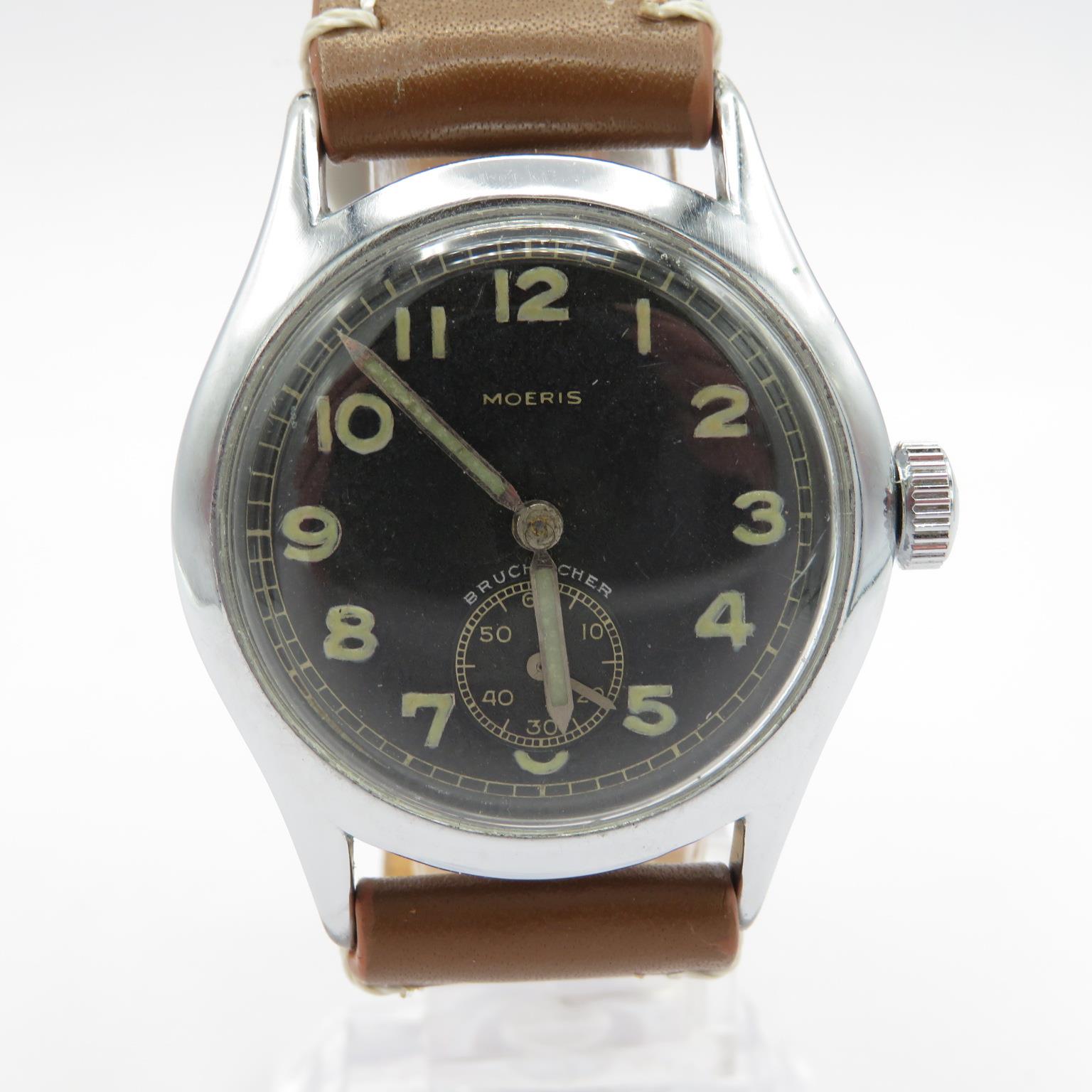 Moeris D.H German WWII Military issued wristwatch handwind working screwdown caseback engraved - Image 2 of 7