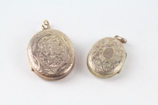 2x 9ct gold back & front antique patterned lockets (11.1g)