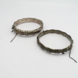 2 silver bamboo style bracelets both safety chains damaged 33g