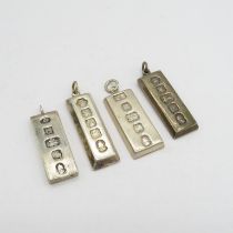 4 x hallmarked pendant bullion bars 116g