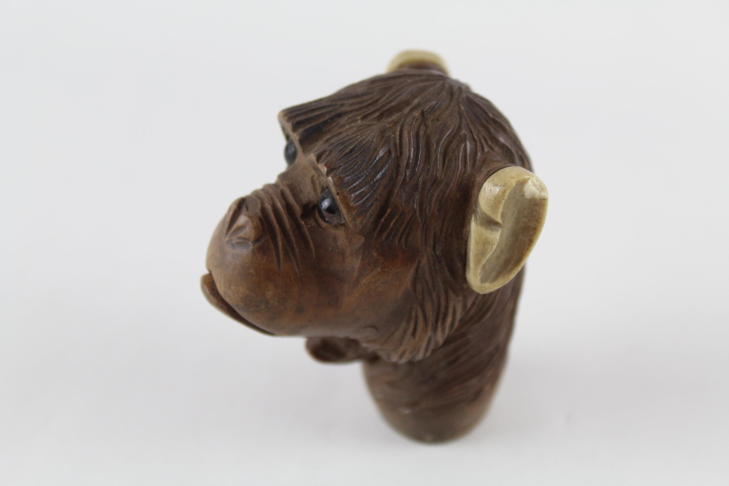 Antique / Vintage Carved Wooden Monkey Novelty Cane Topper w/ Articulated Mouth // w/ Articulated - Image 2 of 5