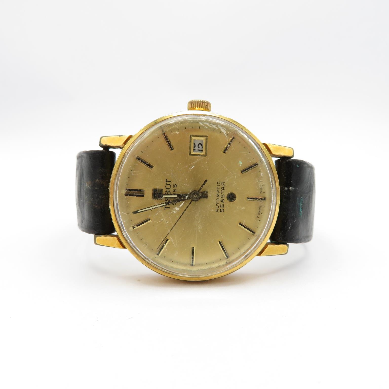 Tissot SeaStar gent's vintage gold plated wristwatch automatic working screwdown caseback black - Image 5 of 6