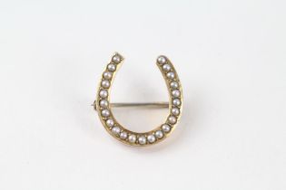 9ct gold antique split pearl horseshoe brooch (2.5g)