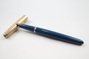 Vintage PARKER 51 Teal FOUNTAIN PEN w/ 14ct Gold Nib, Gold Plate Cap WRITING // Dip Tested & WRITING