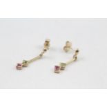 9ct gold two tone tourmaline drop earrings (1.6g)