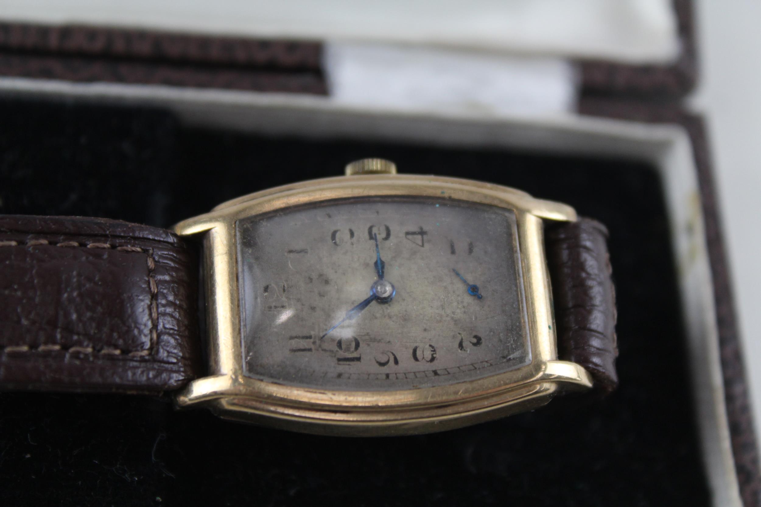 Antique 9ct Gold 'Tank' Cased Gents WRISTWATCH Hand-wind WORKING Boxed // Antique 9ct Gold 'Tank' - Image 2 of 5