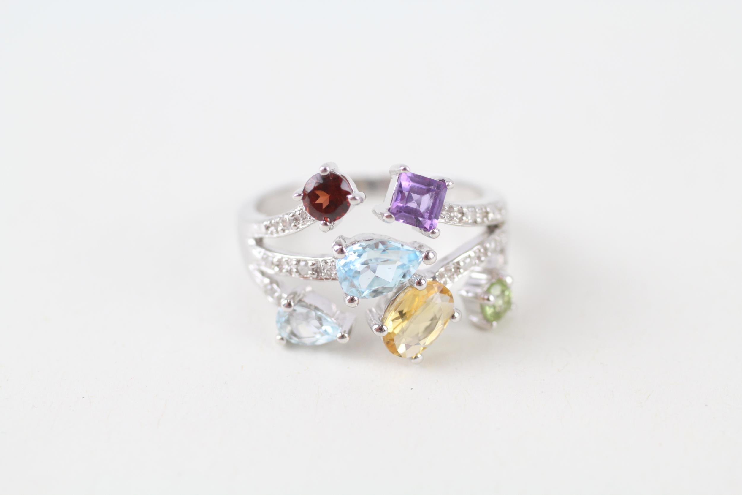 9ct gold multi-gemstone dress ring including diamond, citrine, amethyst, citrine, peridot & topaz (