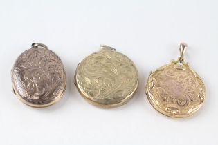 3x 9ct gold back & front antique patterned lockets (24.1g)