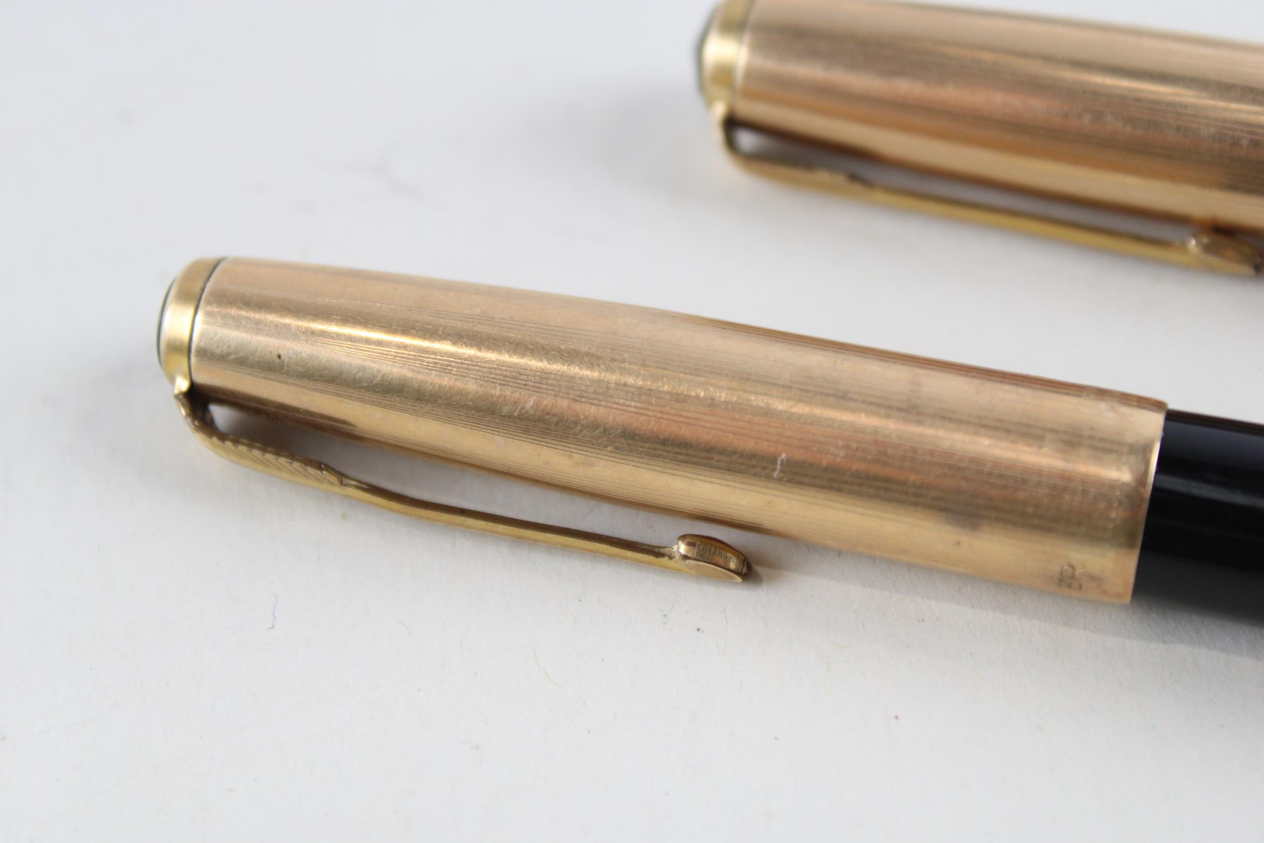 2 x Vintage PARKER 51 Fountain Pens w/ 14ct Gold Nibs, Gold Plate Caps WRITING // Dip Tested & - Bild 3 aus 5