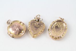 3x 9ct gold back & front antique patterned lockets (11g)