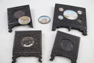 Antique Late 19th Century Miniature Paintings of India in Ornate Wooden Frames // Items are in