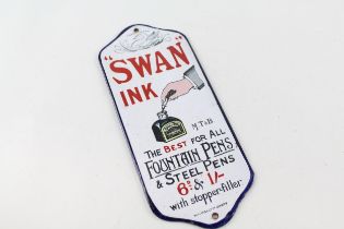Vintage SWAN INK Advertising Repro Enamel Sign / Wall Plaque // Dimensions - 8cm(w) x 18cm(h) In